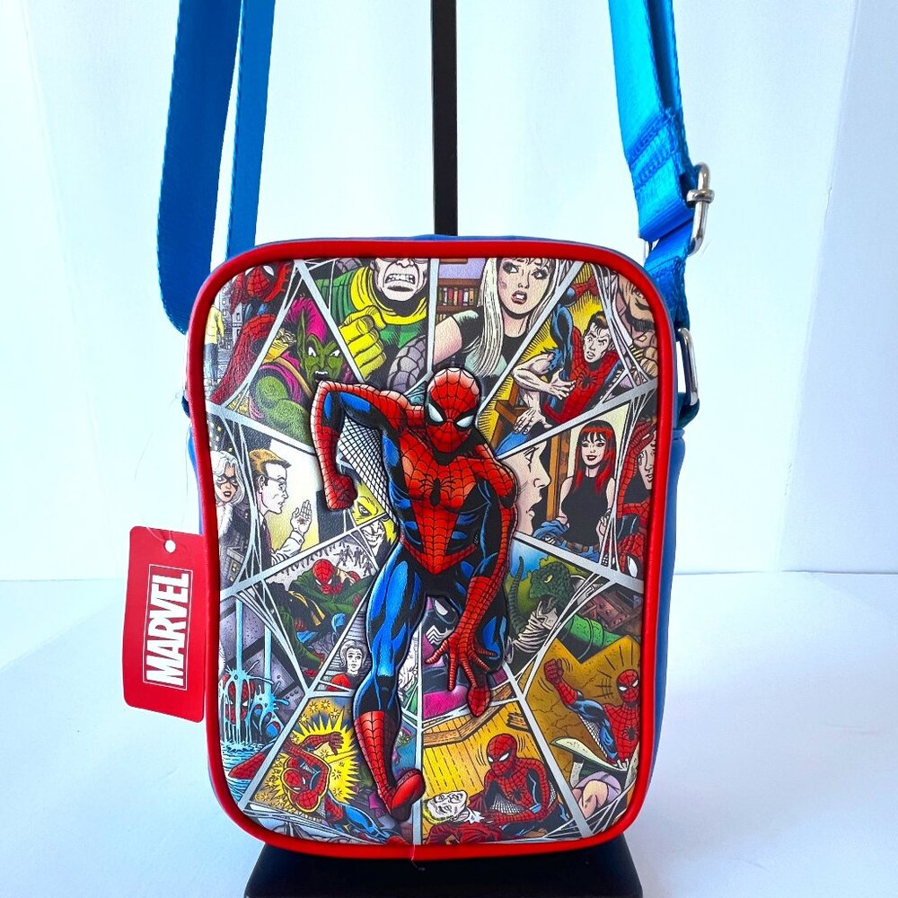 New Buckle-Down Marvel Crossbody Bag Spider Man Beyond Amazing Character Collage